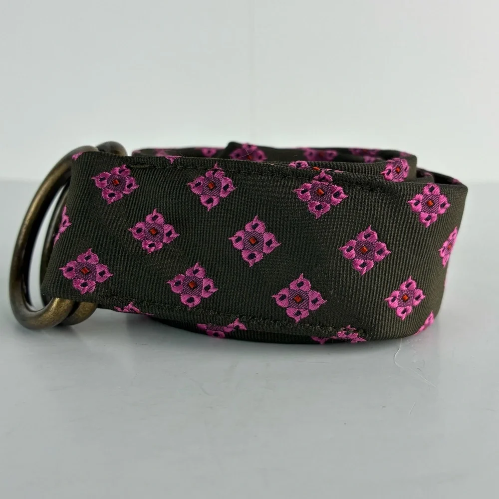 J. Crew women’s Ribbon Belt Brown Pink 100% Silk Size Small Medium - Picture 2 of 6